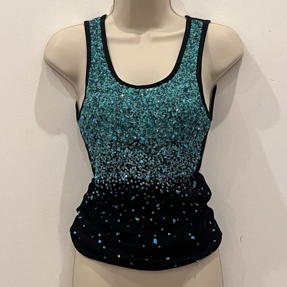 G-lish Anthropologie Embellished Tank Top Beaded & Sequin Turquoise Sz L hippie